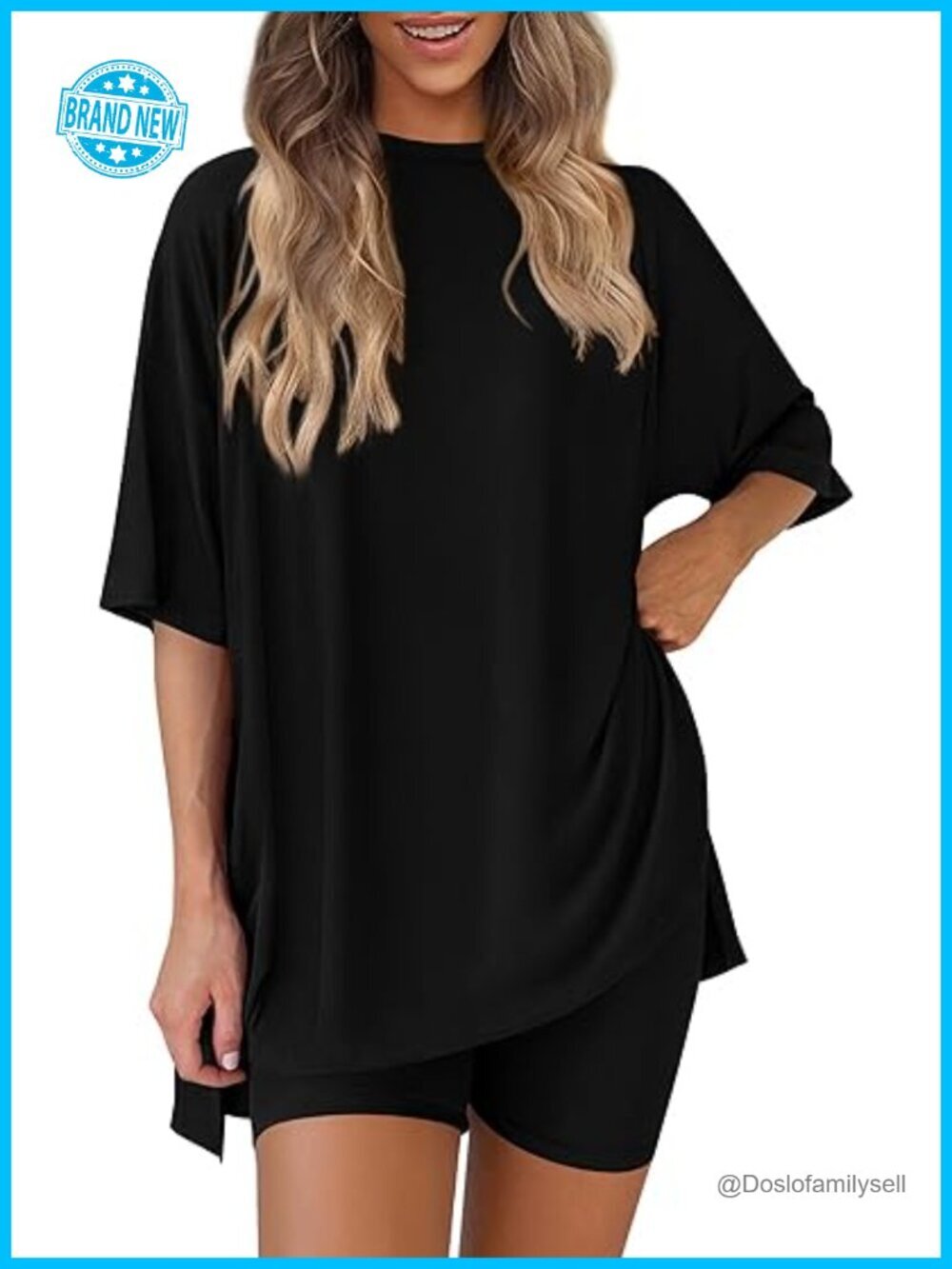 Women 2 Piece Lounge Set Oversized Shirts Biker Shorts Matching Outfit